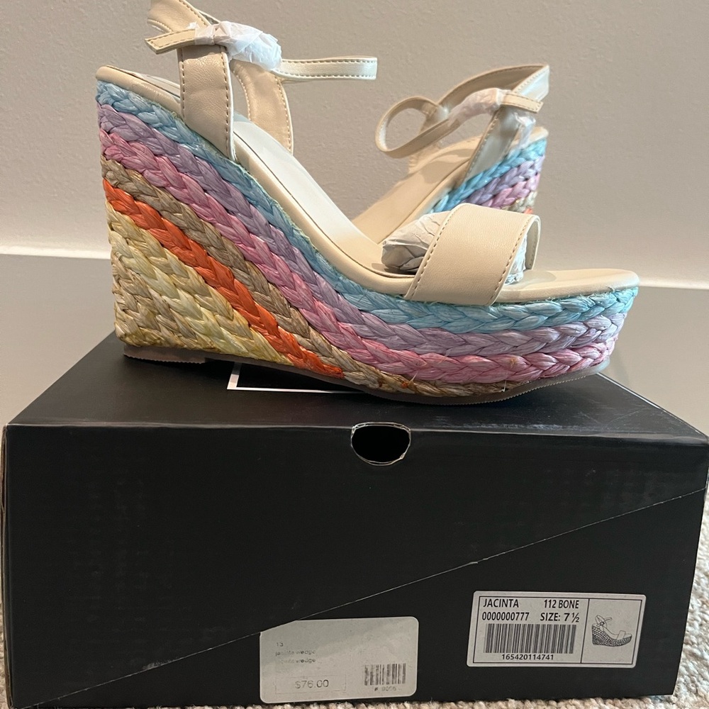 SHU SHOP Jacinta Rainbow Wedges – Size 7.5 – NWT